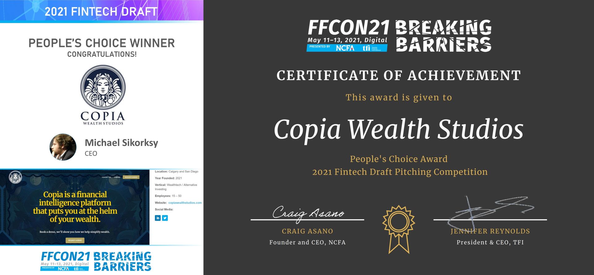 FFCON 2021 Fintech Draft People's Choice Winner - Copia Wealth Studios